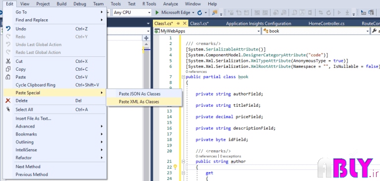 Paste xml as classes